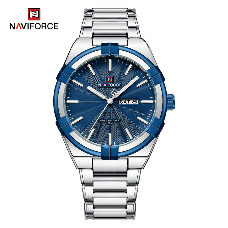NAVIFORCE Blue-Relógio De Pulso De Quartzo De Luxo Masculino, Pulseira De Aço Inoxidável, Impermeável, Calendário, Relógio De Quartzo Luminoso
