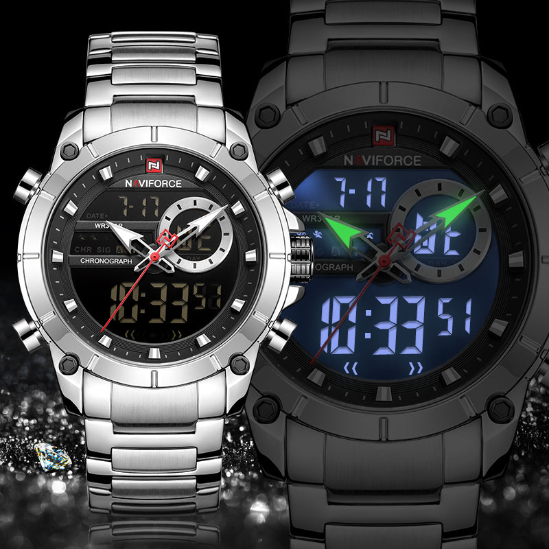 NAVIFORCE-Relógio de pulso digital LED impermeável masculino, quartzo, relógio masculino, militar, exército, esporte, marca de topo, luxo, presente, original, 9232