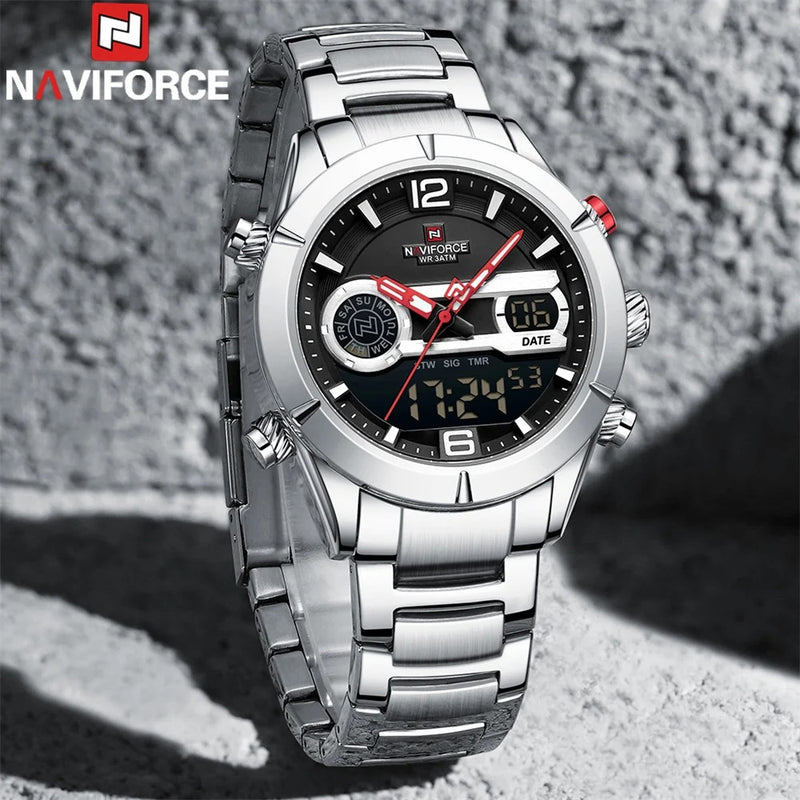 NAVIFORCE-Relógio de pulso digital LED impermeável masculino, quartzo, relógio masculino, militar, exército, esporte, marca de topo, luxo, presente, original, 9232